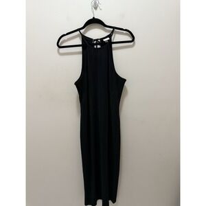 A New Day Black Pleated Midi Dress – Size M – Halter Neck Minimalist